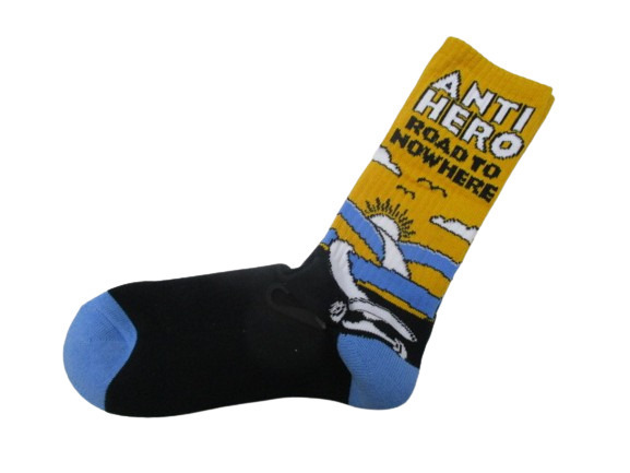 新品☆即決 ANTIHERO アンタイヒーロー ROAD TO NOWHERE SOCKS 靴下 黒x水色 SIZE:FREE(27cm前後の方対応).アンチヒーロー spitfire gx1000