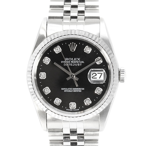 ロレックス ROLEX デイトジャスト 16234G ブラック文字盤 W番 SS/WG メンズ腕時計 自動巻き 38mm ステンレススチール ホワイトゴールド750