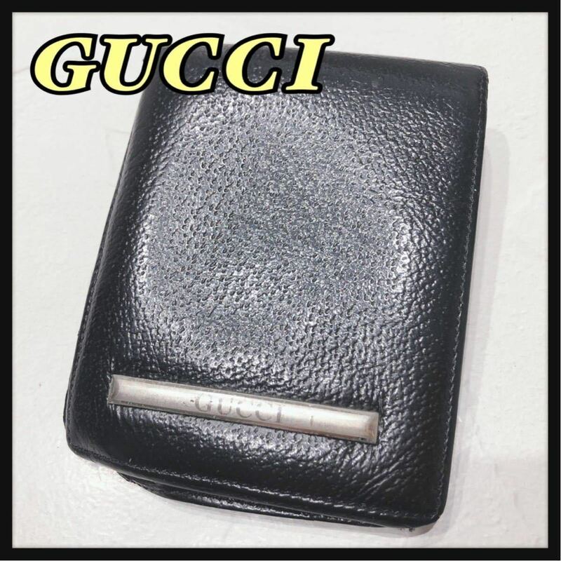 ☆GUCCI☆ グッチ 札入れ 折り財布 二つ折り財布 財布 ウォレット ブラック 黒 レザー 本革 シンプル ロゴ メンズ 男性 紳士 送料無料