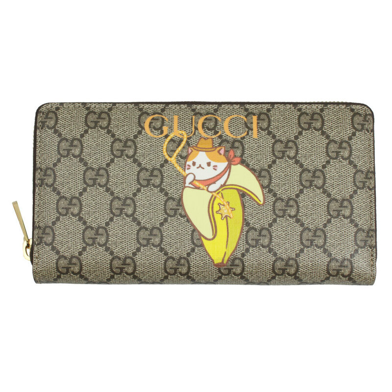 グッチ 財布 レディース GUCCI ラウンドファスナー長財布 ばなにゃ コラボ GGスプリーム ベージュ×マルチ 701060 U2VAG 8679