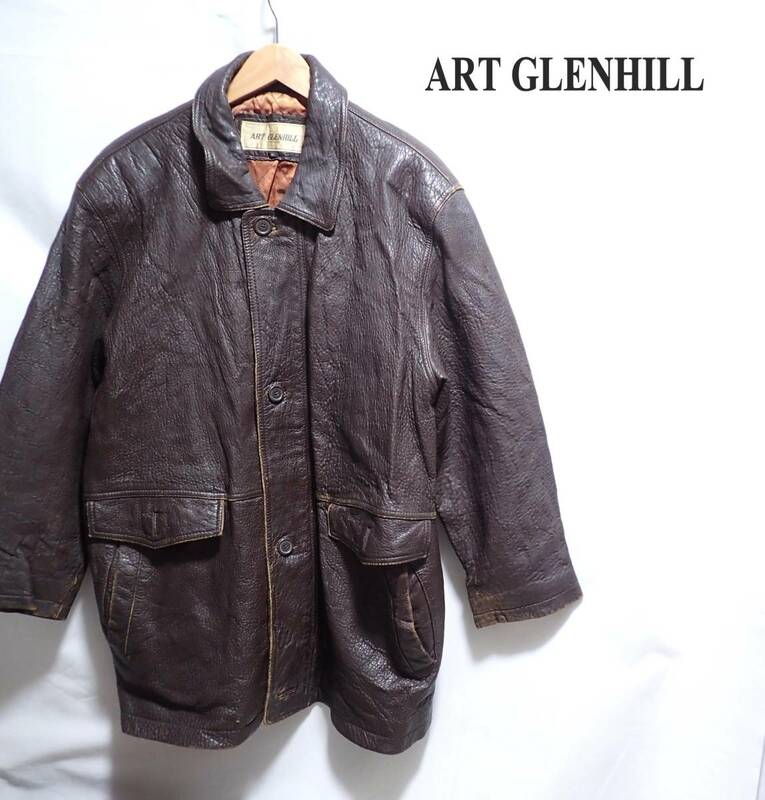 ☆味のある革製品　☆ART GLENHILL　☆羊革　☆ミリタリーレザーコート　☆ミリタリーレザージャケット　☆ブラウン　☆メンズ　☆M　