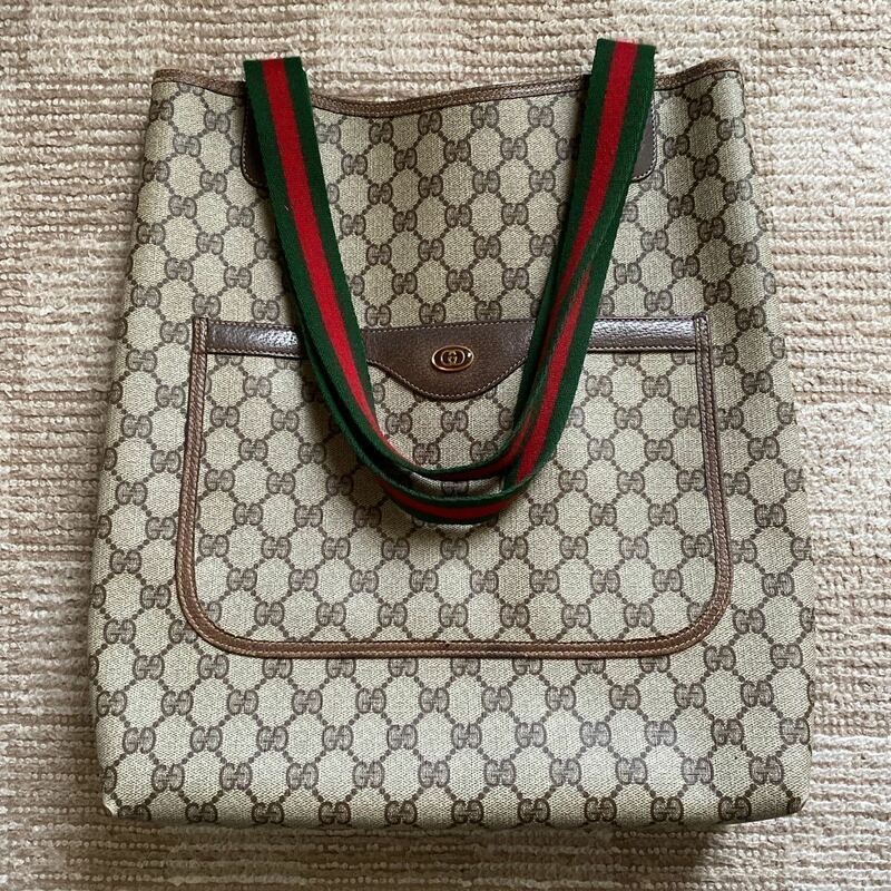 GUCCI グッチ シェリーライン ビンテージ トートバッグ オールドグッチ 中古 送料無料