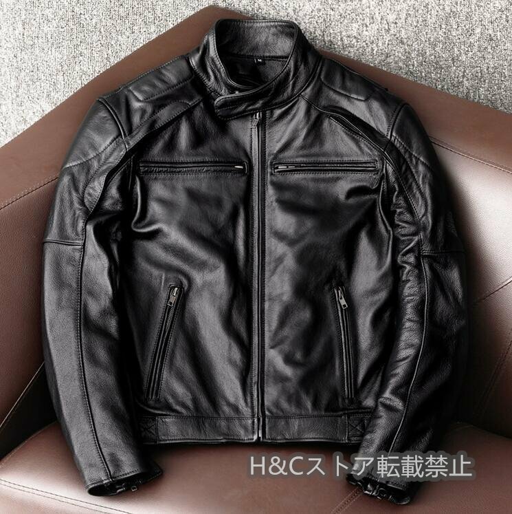 ハレーバイクレザージャケット 上品　本革 高級　牛革　ライダースジャケット 革ジャン Ｓ～5XL　黒