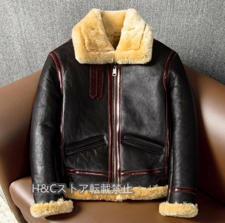 B-3 フライトジャケット ムートン 羊革+ウール 毛皮一体 男女兼用 シープスキン+ホースハイド ブルゾン コート 本革 天然革