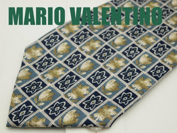 OB 121 マリオヴァレンティーノ MARIO VALENTINO ネクタイ 紺色系 花 チェック柄 ジャガード