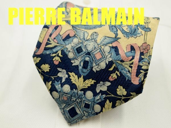 OB 238 ピエールバルマン PIERRE BALMAIN ネクタイ 黄色系 植物柄 プリント