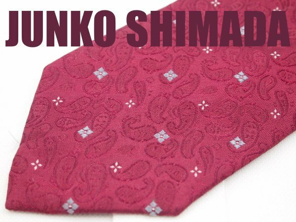 OB 175 ジュンコシマダ JUNKO SHIMADA ネクタイ 赤色系 小紋柄 ペイズリー ジャガード