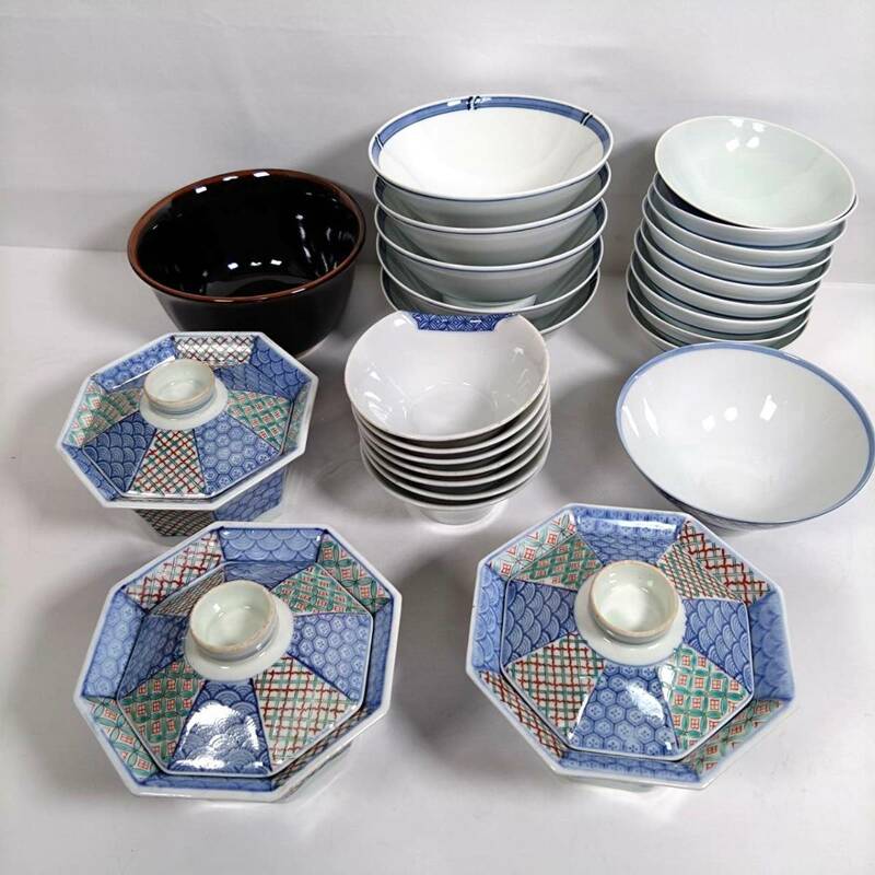 K) 食器おまとめ26個 和食器 どんぶり お茶碗 蓋付き和食器 小鉢 陶器 食器 おまとめ K0601