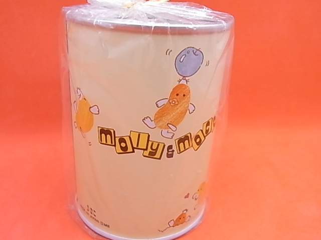 昭和レトロ　moly&moco モリー＆モコ　缶 貯金箱　日本製　モグラ　1970年代　ヴィンテージ　当時物　送料￥220