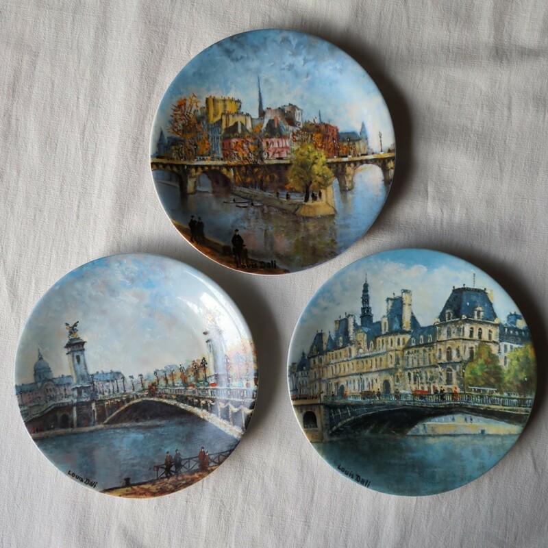 パリの絵皿 3枚 21㎝ Louis Dali プレート リモージュ窯 パリ アレクサンドル3世橋 パリ市庁舎 ポンヌフ ルイ・ダリ