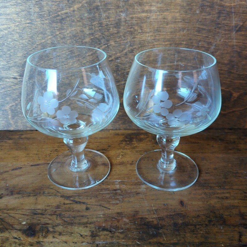 ブランデーグラス 2個 昭和レトロ エングレービング ワイングラス