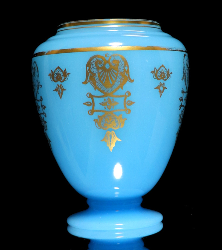 オールド・バカラ(BACCARAT) 1970年 金彩 花瓶 エンパイア ブルー オパーリンクリスタル製 壺 シアンブルー アンティーク 春海商店 レア