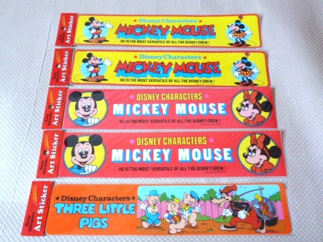当時物 サンスター ディズニー キャラクター アート ステッカー 三匹の子ぶた ミッキーマウス ミニーマウス 5枚 廃番 希少 デッドストック