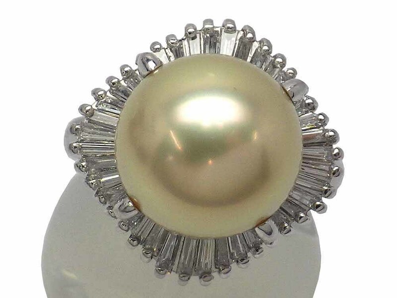 ゴールデンパール ダイヤモンドリング Pt900 10.6g 10号　Jewelry Golden-Pearl 11.4mm Dia0.60ct Ring