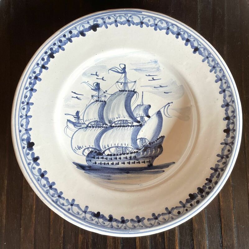 18世紀初頭 フランス アンティーク 染付皿 デルフト プレート 飾り皿 西洋民藝