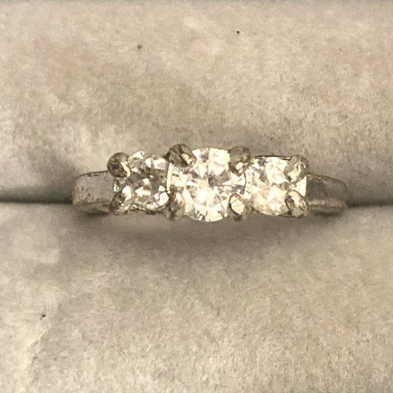 英国　アンティーク　ラインストーン　ダイヤモンド　指輪　リング　14号　蚤の市　ブロカント　ビンテージ　銀色　シルバー　イギリス
