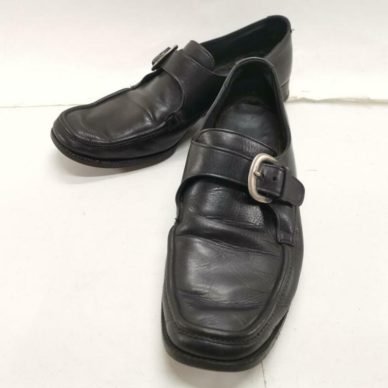 送料無料 ローファー ビジネスシューズ 革靴 レザー ブラック 黒 24cm EE メンズ モンクストラップ 紳士靴#10169