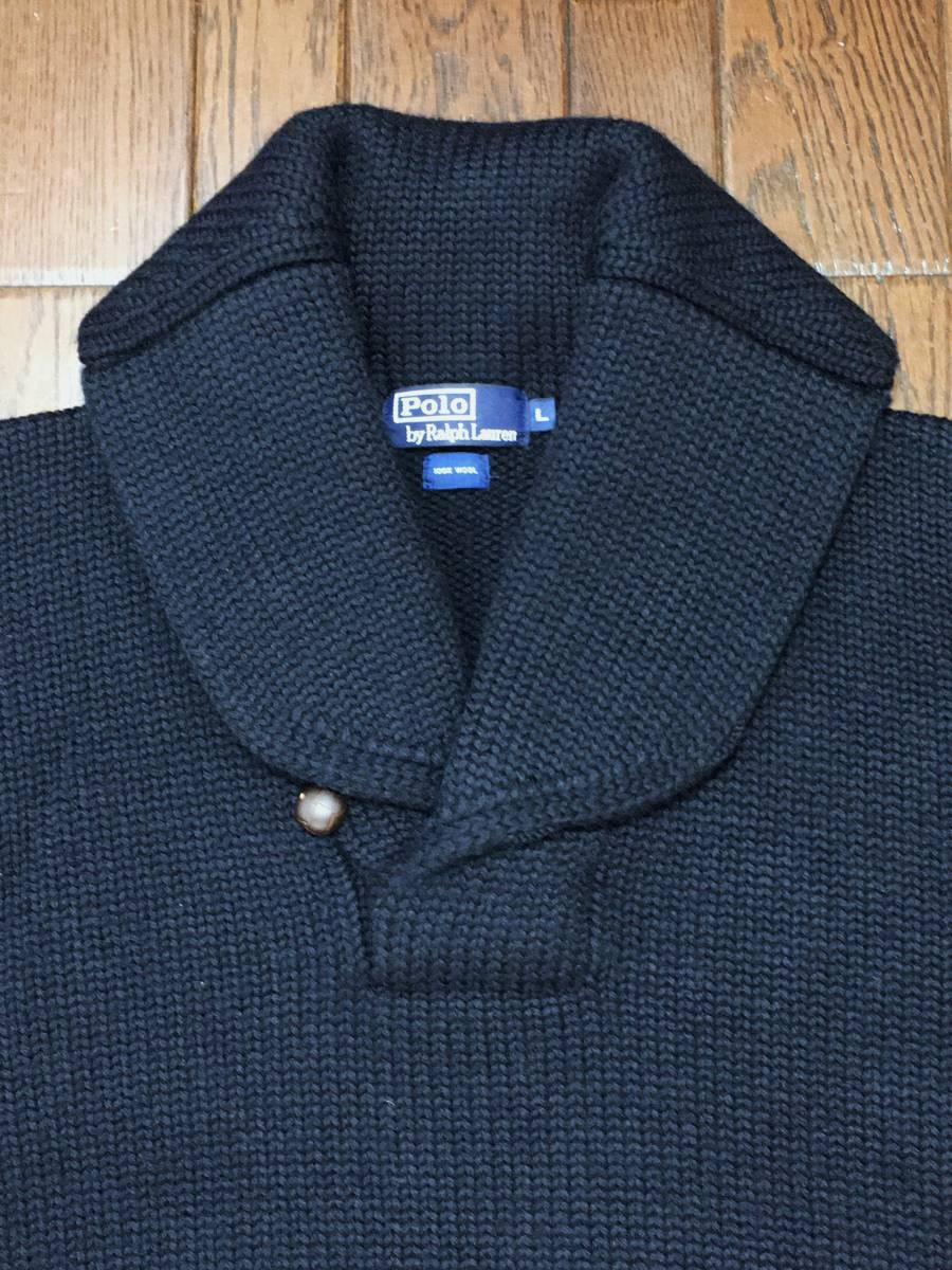 ポロ ラルフローレン Ｐｏｌｏ ＲａｌｐｈＬａｕｒｅｎ ショールカラー セーター Ｓ 紺 ネイビー １００％ウール ニット ＲＬ