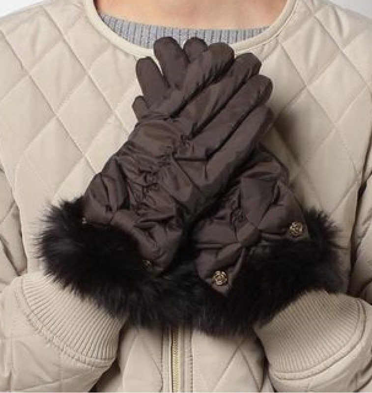 837◇ファー付ナイロン手袋 ブラウン 茶 axes femme アクシーズ ファム FD634X70 5本指 グローブ gloves 小物 アクセ アクセサリー