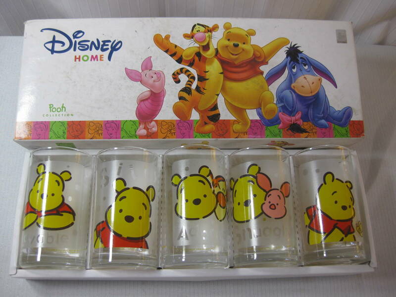 未使用品！ ディズニー プーさん Pooh グラス 5ヶセット 箱に汚れ有り