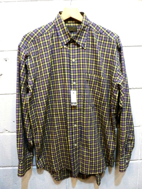 90年 Ralph Lauren CHAPS ボタンダウンチェックシャツ ラルフローレン M イエロー ネイビー レッド K1303