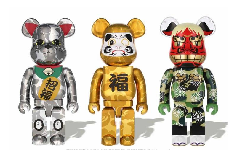 BE@RBRICK BAPE 招き猫 銀メッキ / 達磨 金メッキ / 獅子舞 100% & 400% セット 