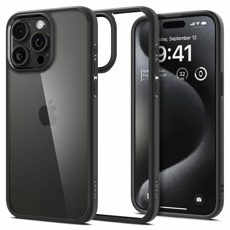 Spigen iPhone15ProMax ケース クリア ストラップホール 米軍MIL規格 ウルトラ・ハイブリッド ACS06570 マット・ブラック