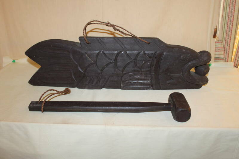 ◆希少 魚鼓 魚板 無垢木彫 仏具 古民具 木槌 時代物◆