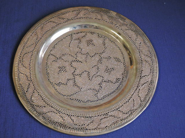純銅製　銅皿　飾り皿　絵皿　透かし彫り　レトロ