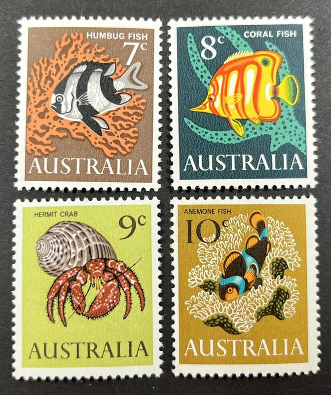 オーストラリア 1966年発行 魚 クマノミ ヤドカリ 切手 未使用 NH