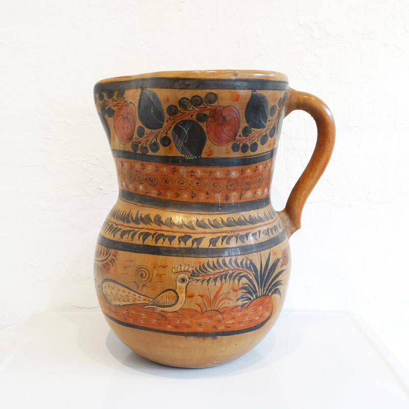 ★Vintage Tonala Mexican folk art pottery extra large pitcher vase