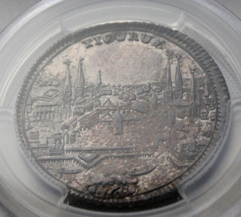 1768年 スイス チューリッヒ ハーフターラー 都市景観 銀貨 PCGS MS63 1/2Thaler