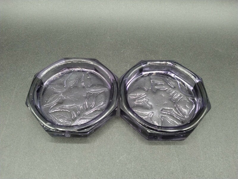 アンティーク プレスガラス コースター 2個 八角 豆皿 ガラス皿