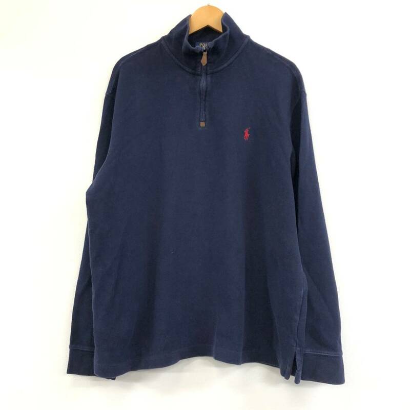 □POLO RALPH LAUREN ハーフジップニット L 紺 ポロラルフローレン メンズ 綿100％ 複数落札同梱OK B231122-307