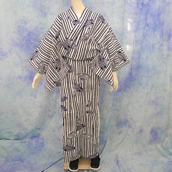 　（191）洗える浴衣　washable　浴衣　藍色　綿100％ cotton　踊り浴衣　 Japanese Kimono 155㎝　61inch 中古　pre-owned