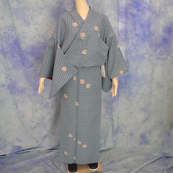 （146）洗える着物　washable　小紋　中古　pre-owned　合成繊維　Japanese Kimono　161cm 63.3inch synthetic fiber