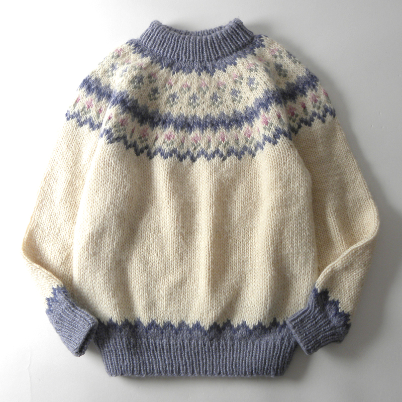 カナダ製 Nancy Thomas 80’s PURE NEW WOOL100％ フラワー求心柄ボリュームニット セーター ヴィンテージ レディース l1107-3