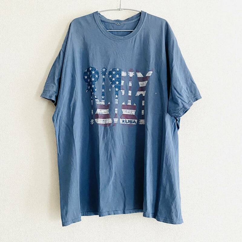 【古着】USA GUITER PRINT VINTAGE TEE グレー F ロック バンド ヴィンテージ Tシャツ 星条旗 レスポール ストラト テレキャスター