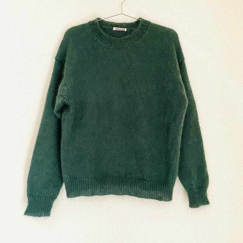 【USED】AURALEE モヘア ウール ニット A7AP02KM サイズ0 ダークグリーン オーラリー Mohair Wool Knit Top Green セーター