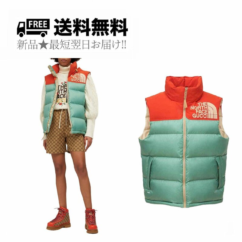 K365-M.. GUCCI × THE NORTH FACE グッチ ノースフェイス ダウン ベスト コラボ フード付 バイカラー 新品 ★ 3421