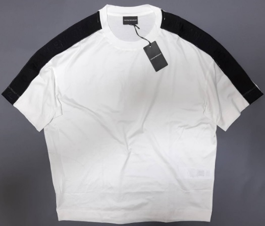 [新品] EMPORIO ARMANI　肩テーピングロゴ入り【メンズ・ジャージ半袖Tシャツ】◆2023年春夏モデル　サイズ：XL(52相当)　◆色：白