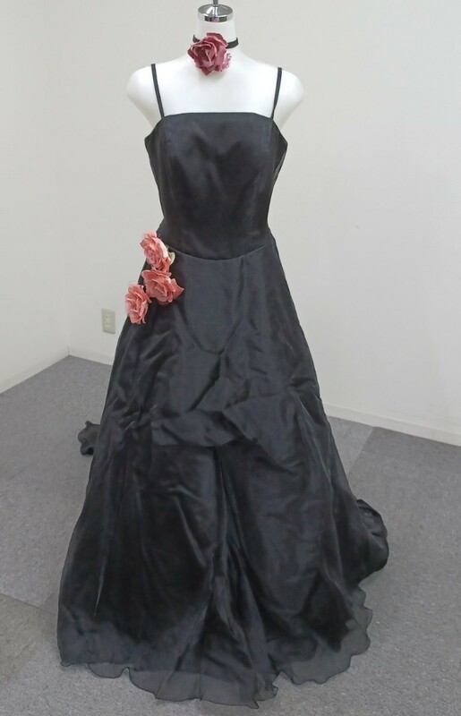  【送料無料】石) カラードレス ⑨ 15号 大きいサイズ ブラック 黒 ドレス パーティー 衣装 演奏会 カラオケ シンプル (231120)