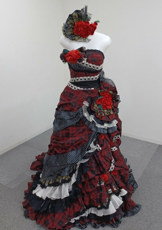  【送料無料】石) カラードレス ⑩ 7～11号 レッド　ブラック　チェック　ドレス 結婚式 パーティー 衣装 ウエディング (231120)