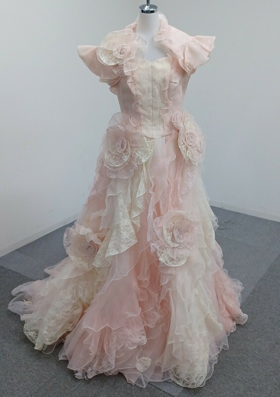  【送料無料】石) カラードレス ② 15号　ピンク　花　レース　ファンシー　ドレス 結婚式 パーティー 衣装 ウエディング (231114)