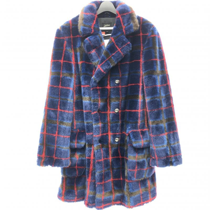 【中古】SUPREME Jean Paul Gaultier 19SS Double　Breasted Plaid Faux Fur Coat M 青　シュプリーム ジャン ポール ゴルチエ[24006613164