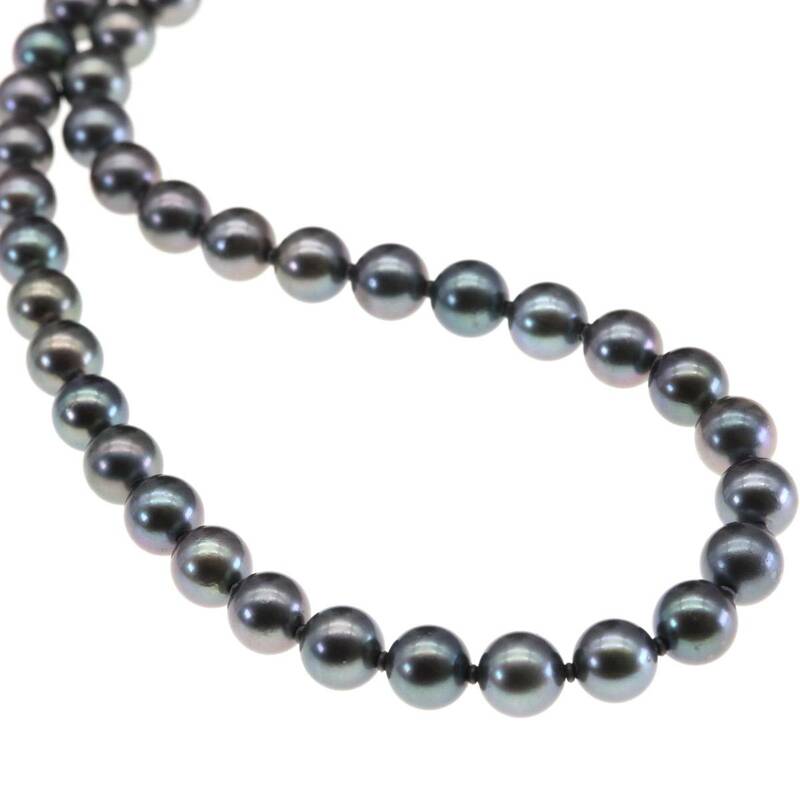 ブラックパール 真珠 染パール 約7.0-7.5mm ネックレス シルバー金具