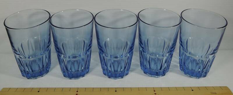 ☆A103　昭和レトロ■青色/ブルー　ガラス製　コップ/グラス　５個■未使用