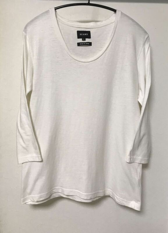 ◆【人気】BEAMS ビームス / スラブ7分袖UネックTシャツOFF-WHITE S size