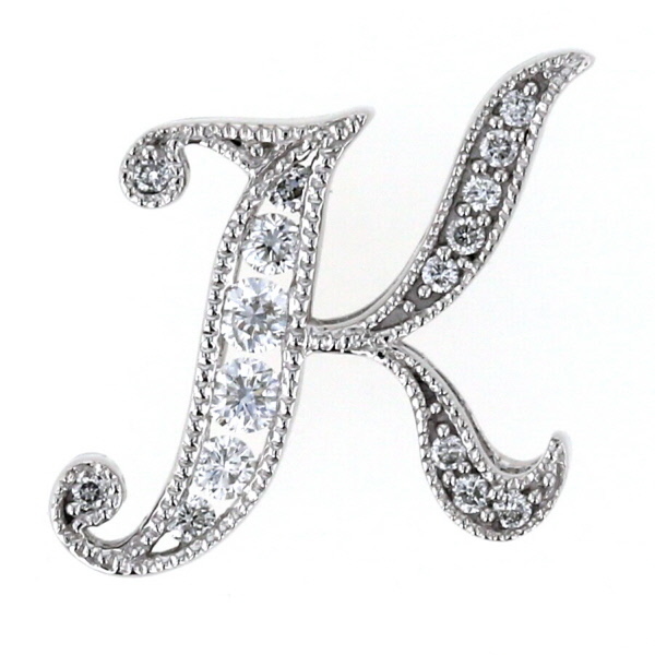 K18WG ホワイトゴールド ネックレストップ ダイヤモンド 0.17ct イニシャル K 英語【新品仕上済】【af】【中古】