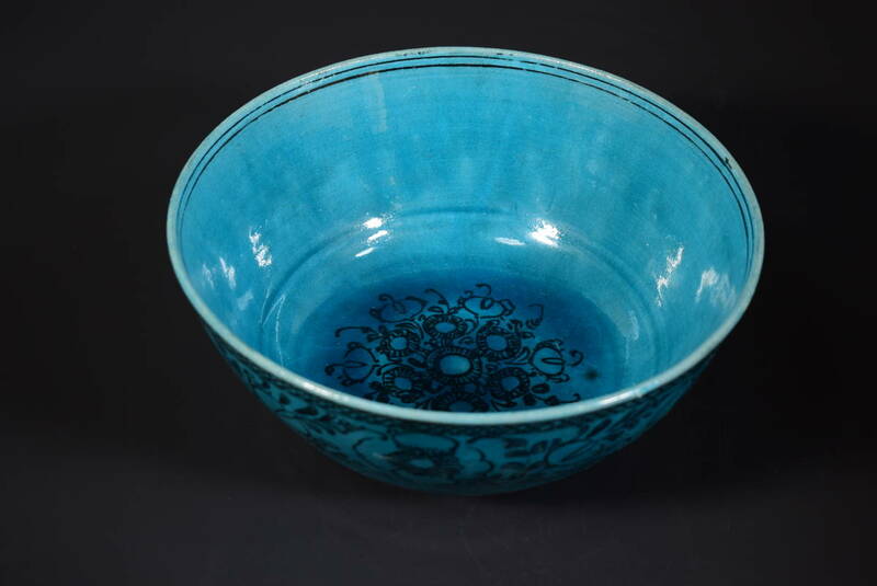 【和】(7444)　時代古作　ペルシャ鉢　菓子器　青釉　ペルシャブルー